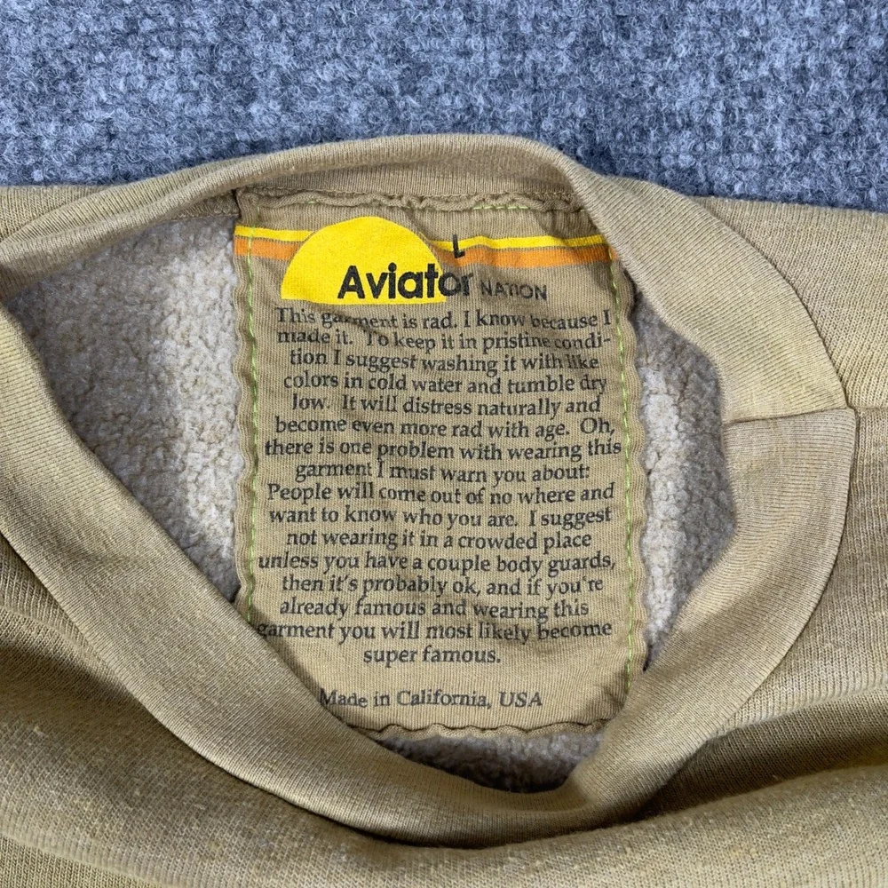 Aviator Nation Sweatshirt Mens Large Tan Sun Faded Rainbow Stripe Crewneck